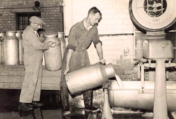 Pouring of milk into the vat