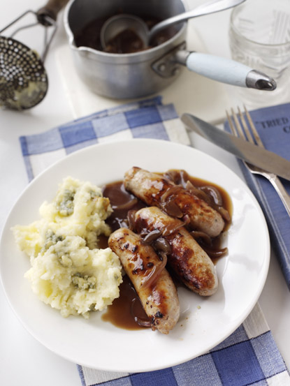 Bangers and Blue Stilton mash