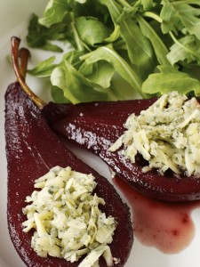 Blue Stilton poached pears