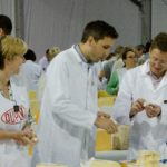 Judges tasting cheese on trade day at the Nantwich Awards